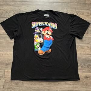 Mad Engine Super Mario Bros Black 100% Cotton‎ T Shirt Luigi Wario Nintendo 3XL